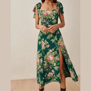 Reformation Twilight Floral Summer MIDI Dress in Belvedere Green